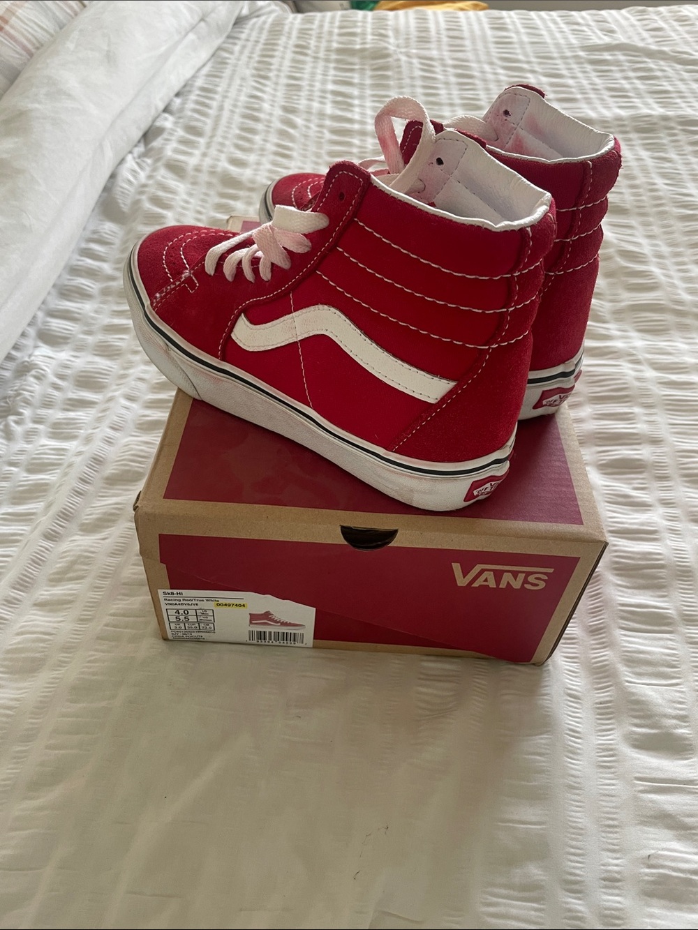 Vans Kids Red High-Top Sneakers with White Stripe